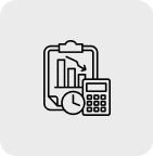 Icon of a clipboard with data analysis with a calculator and clock on the side