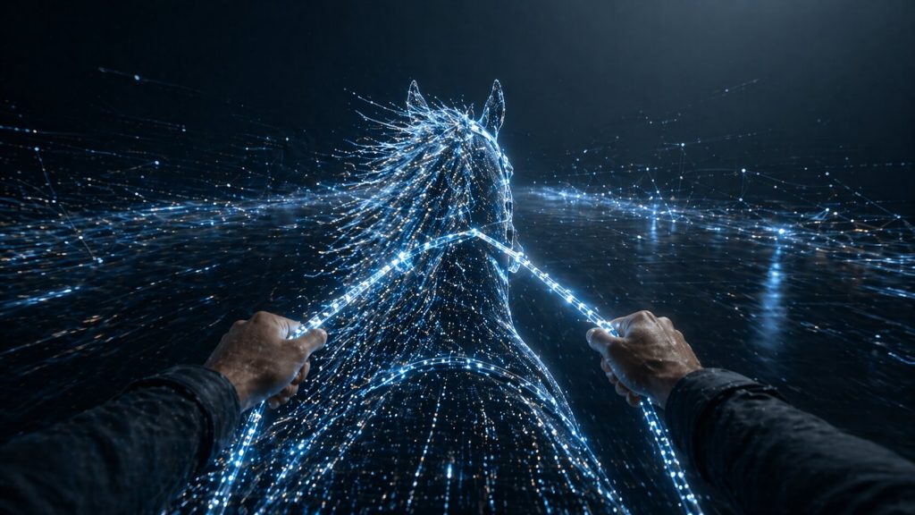 A visual representation of the harness engineering hores/rider metaphor from the pov of the rider.