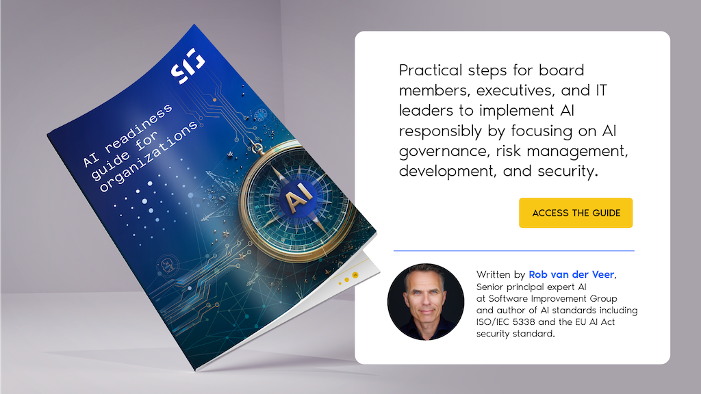 Mockup of our AI readiness guide written by senior principal expert, Rob van der Veer.