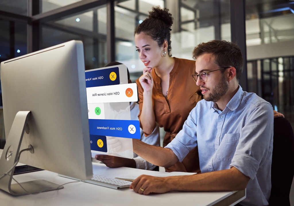 This is a mockup of an image two people working on a computer in an office.