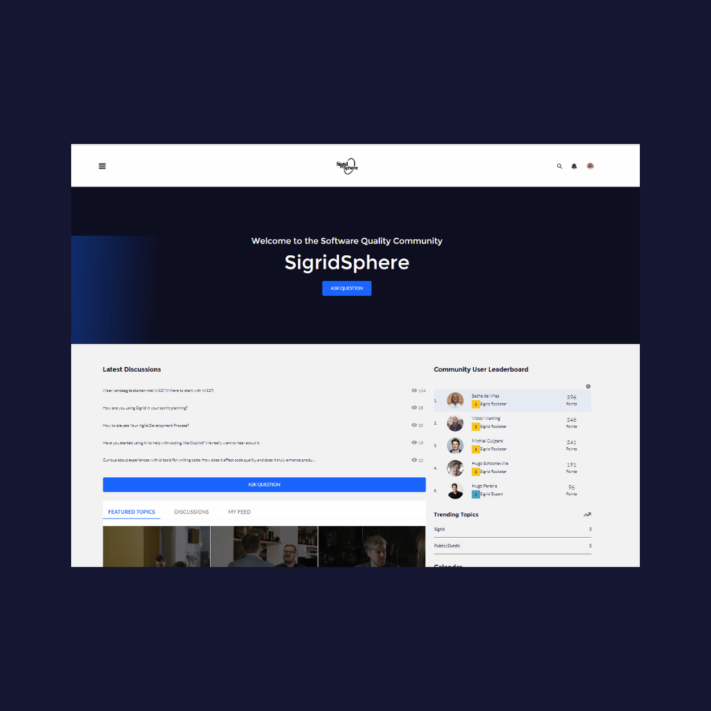 Image of the landing page of our community platform, SigridSphere.