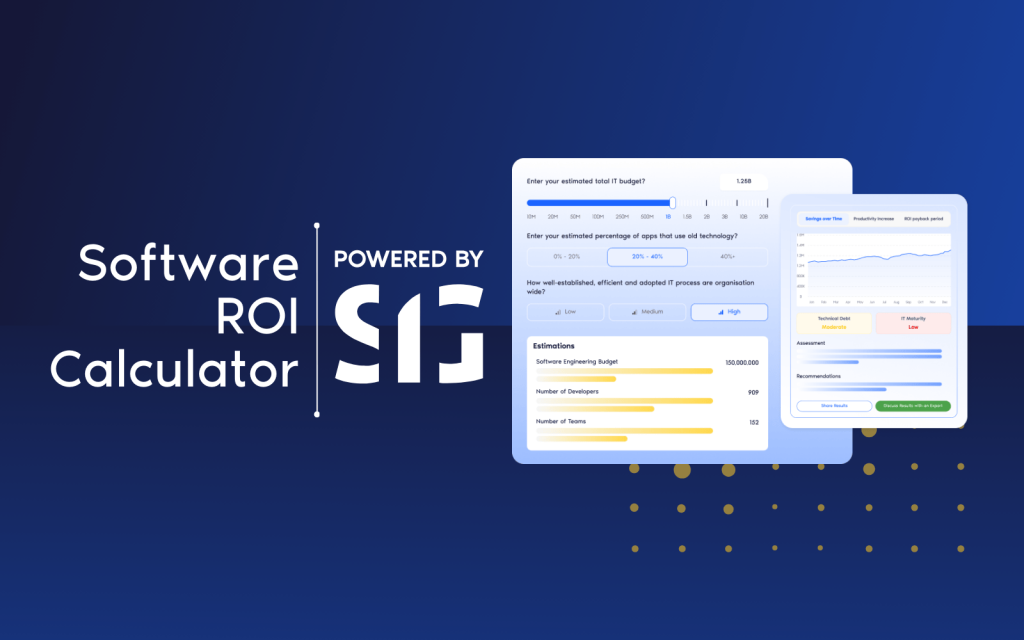 Software ROI calculator mockup with the logo 'powered by SIG'.
